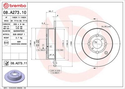 Тормозной диск BREMBO 08.A273.11