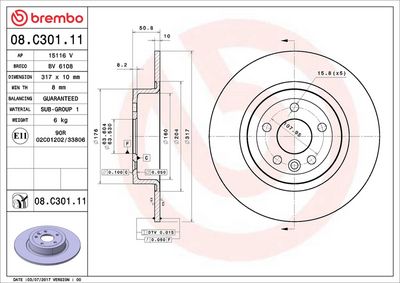 Тормозной диск BREMBO 08.C301.11