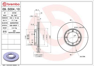 Тормозной диск BREMBO 09.5004.10
