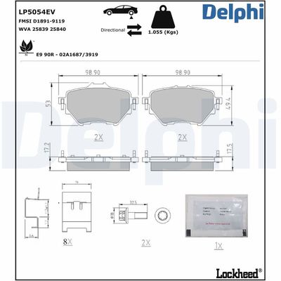 Комплект тормозных колодок, дисковый тормоз DELPHI LP5054EV