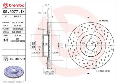 Тормозной диск BREMBO 09.9077.1X