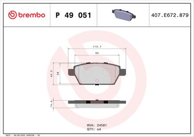 Bremžu uzliku kompl., Disku bremzes BREMBO P 49 051