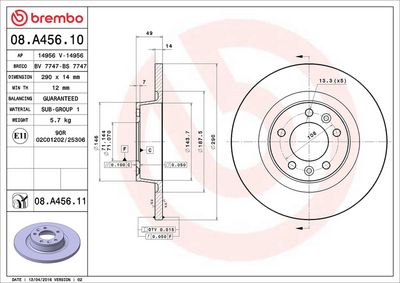 Тормозной диск BREMBO 08.A456.11