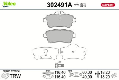 Bremžu uzliku kompl., Disku bremzes VALEO 302491A