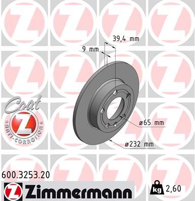 Тормозной диск ZIMMERMANN 600.3253.20