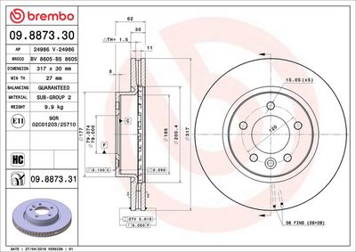 Тормозной диск BREMBO 09.8873.30