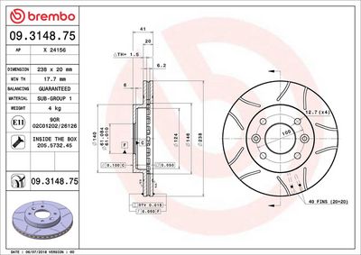 Тормозной диск BREMBO 09.3148.75