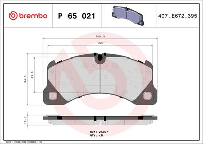 Bremžu uzliku kompl., Disku bremzes BREMBO P 65 021