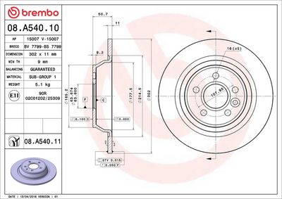 Тормозной диск BREMBO 08.A540.11