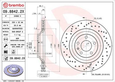 Тормозной диск BREMBO 09.8842.2X