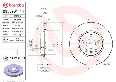 Тормозной диск BREMBO 09.D391.11