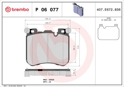 Комплект тормозных колодок, дисковый тормоз BREMBO P 06 077
