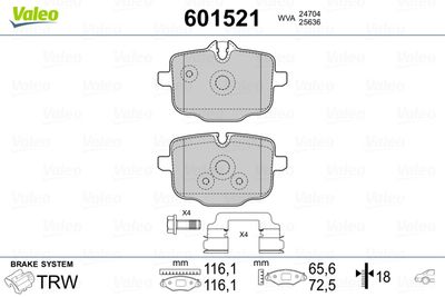 Bremžu uzliku kompl., Disku bremzes VALEO 601521