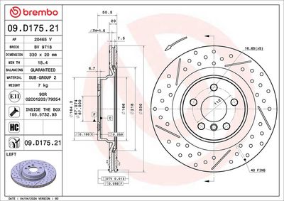 Тормозной диск BREMBO 09.D175.21