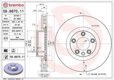 Тормозной диск BREMBO 09.9870.11