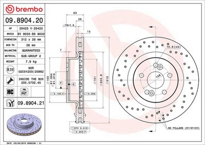 Тормозной диск BREMBO 09.8904.21
