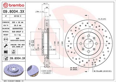 Тормозной диск BREMBO 09.8004.3X
