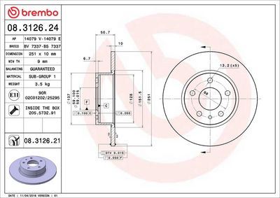 Тормозной диск BREMBO 08.3126.21