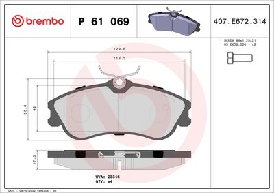Bremžu uzliku kompl., Disku bremzes BREMBO P 61 069