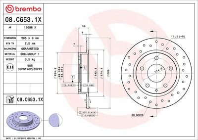 Тормозной диск BREMBO 08.C653.1X