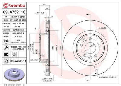 Тормозной диск BREMBO 09.A752.11