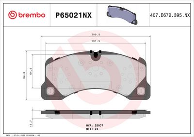 Bremžu uzliku kompl., Disku bremzes BREMBO P 65 021NX