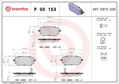 Комплект тормозных колодок, дисковый тормоз BREMBO P 50 153