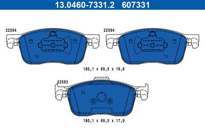 Комплект тормозных колодок, дисковый тормоз ATE 13.0460-7331.2