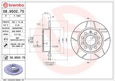 Тормозной диск BREMBO 08.9502.75