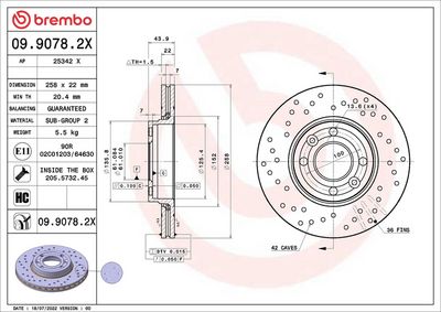 Тормозной диск BREMBO 09.9078.2X