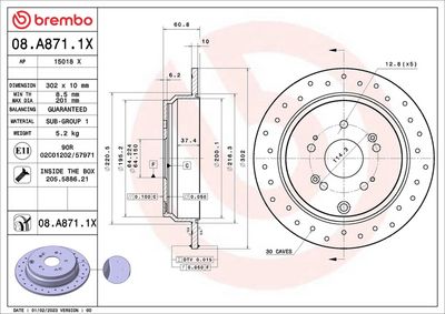 Тормозной диск BREMBO 08.A871.1X