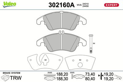 Комплект тормозных колодок, дисковый тормоз VALEO 302160A