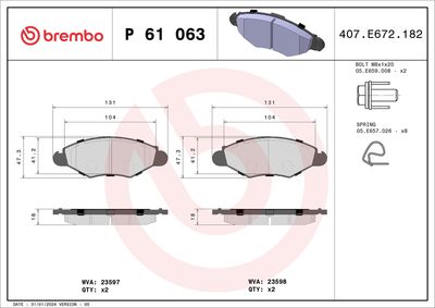 Bremžu uzliku kompl., Disku bremzes BREMBO P 61 063