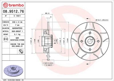 Тормозной диск BREMBO 08.9512.76