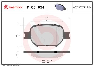 Комплект тормозных колодок, дисковый тормоз BREMBO P 83 054