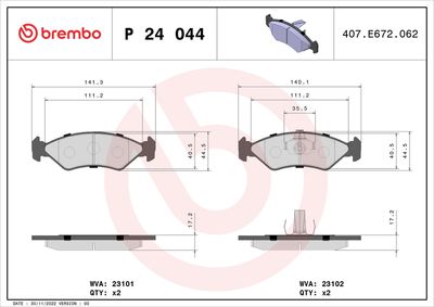 Bremžu uzliku kompl., Disku bremzes BREMBO P 24 044