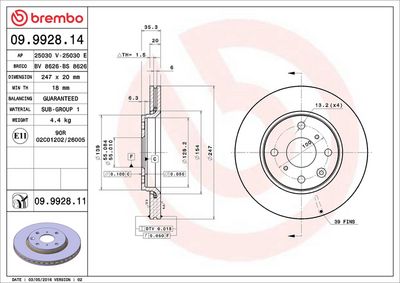 Тормозной диск BREMBO 09.9928.11