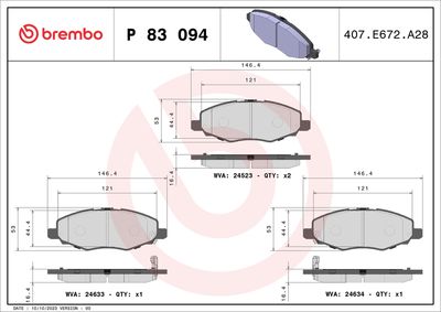 Bremžu uzliku kompl., Disku bremzes BREMBO P 83 094