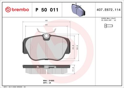Bremžu uzliku kompl., Disku bremzes BREMBO P 50 011