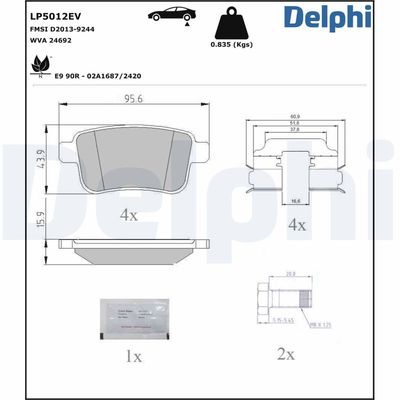Комплект тормозных колодок, дисковый тормоз DELPHI LP5012EV