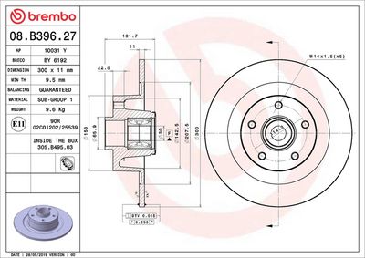 Тормозной диск BREMBO 08.B396.27