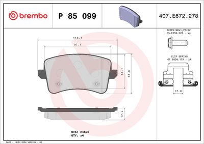 Bremžu uzliku kompl., Disku bremzes BREMBO P 85 099