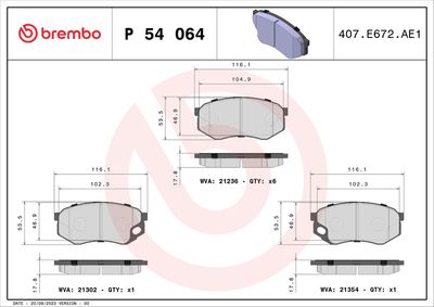Bremžu uzliku kompl., Disku bremzes BREMBO P 54 064