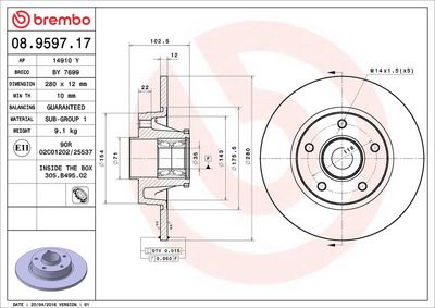 Тормозной диск BREMBO 08.9597.17
