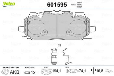Bremžu uzliku kompl., Disku bremzes VALEO 601595