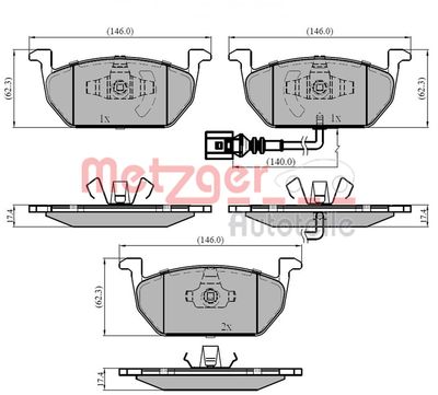 Bremžu uzliku kompl., Disku bremzes METZGER 1170828