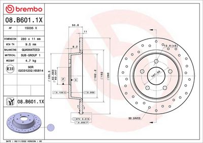 Тормозной диск BREMBO 08.B601.1X
