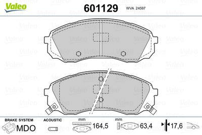 Bremžu uzliku kompl., Disku bremzes VALEO 601129