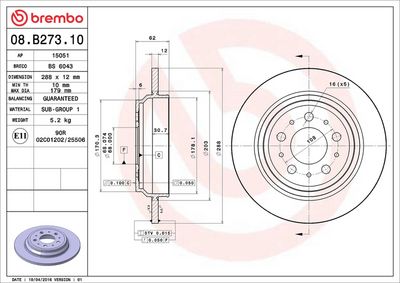 Тормозной диск BREMBO 08.B273.10