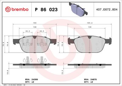 Bremžu uzliku kompl., Disku bremzes BREMBO P 86 023